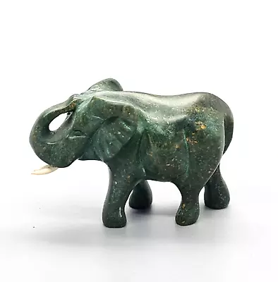 Vintage Elephant Statue Natural Malachite Green Carved Small Figurine • £4.99