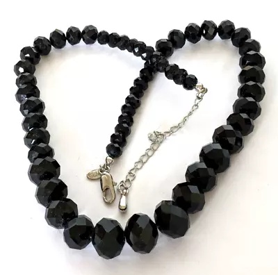 Marks & Spencer Black Facet Cut Glass Bead Graduated Necklace E12 • £5.50