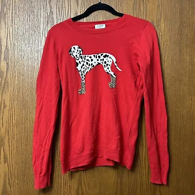 J.Crew Factory Store Women Red Pullover Sweater Small DALMATION DOG • $24