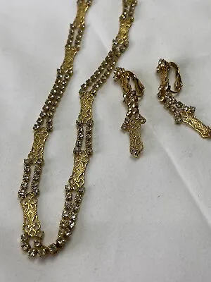Vintage Eisenberg Block E Demi Parure Long Rhinestone Necklace With Earrings • $131.25
