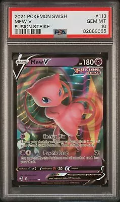 2021 Pokemon PSA 10 GEM MINT Mew V Fusion Strike 113 Holo • $36.95