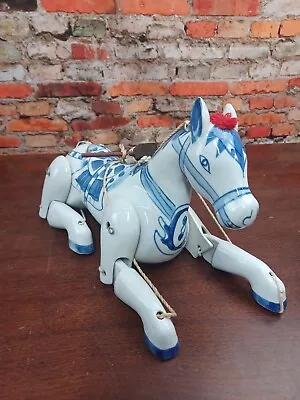 Vtg Blue & White Ceramic Articulating Horse Marionette Puppet Hand Painted 12 In • $184.99