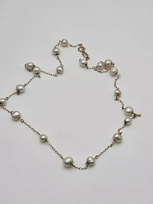 Vintage Peter Brams 14K Yellow Gold Pearl Dainty Necklace Signed  • $129