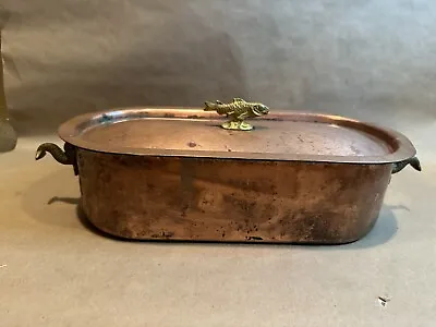 Vintage Copper & Brass Fish Steamer Poacher Tin Lined Trout Top & Fin Handles • $199.99