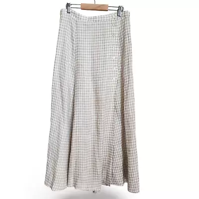 Vintage Breeches Linen Gingham Maxi Skirt Size 12 Button Front Beige Cream Wrap • $29.90