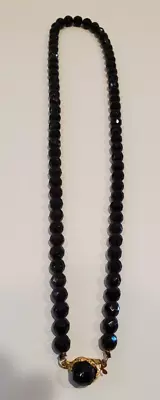 Vintage 1950's 1960's Jewelry Set Black Necklace Earrings Clip On Unbranded • $12