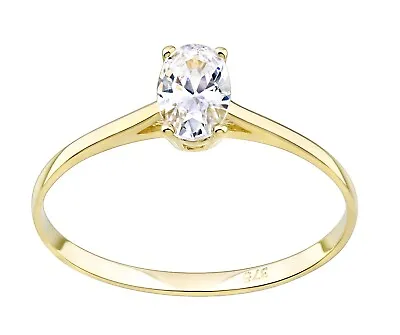 £56.95 • Buy 9ct Gold 0.50ct Oval Solitaire Engagement Ring Size J To S - Simulated Diamond