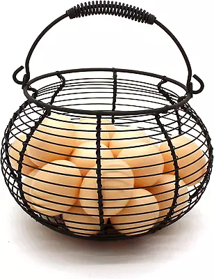 Rustic Wire Egg Basket With Swimming Handle Primitives Vintage Gathering Basket. • $33.28