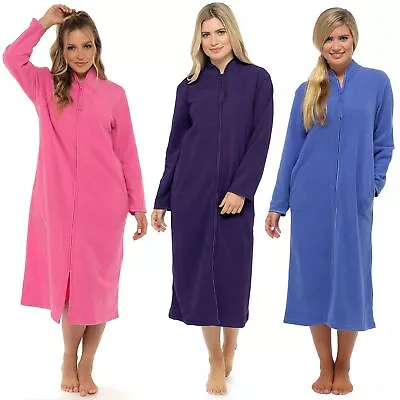 Ladies Zip Through Fleece Dressing Gown/Robe Womens Housecoat Size 10 - 28 • £27.95