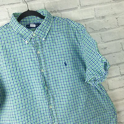 Mens Ralph Lauren Linen Shirt Size XXL 3XL XXXL Slim Green Multicolour Short Sle • £29.99