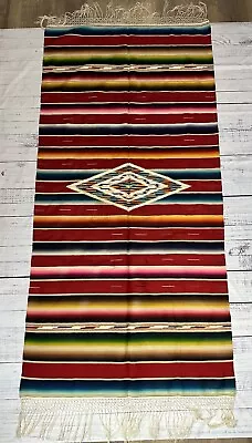 Vintage Mexican Serape Saltillo Runner Woven Stripes Southwest Vivid Colors LRG • $254.99