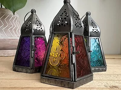 Moroccan Median Iron & Tonal /Glass Lantern Tealight Holder Home & Garden Boho • £15.99
