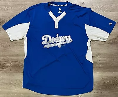 LA Dodgers Majestic Cool Base Henley Baseball Jersey Adult 3XL XXXL Blue • $25