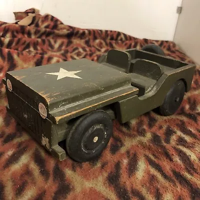 Antique Vintage Wooden Wood WWII US Army Willys Jeep USA Toy Truck Rare • $124