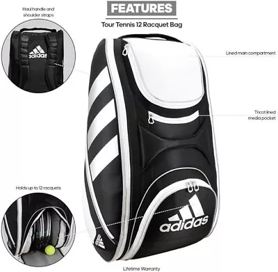 Adidas Tour Tennis 12 Racquet Bag - Black/White  • $89.99