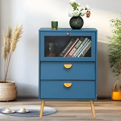 Blue Cabinet With Glass Doors Storage Cabinet Sideboard Display Cabinet Bedroom • $132.99