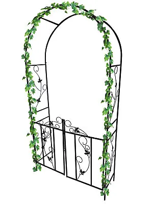 Metal Garden Arch With Gate Archway Ornament For Climbing Plants New • £34.99