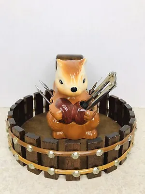 $49.99 • Buy Vintage Wooden Nut Cracker Bowl Set Ceramic Squirrel