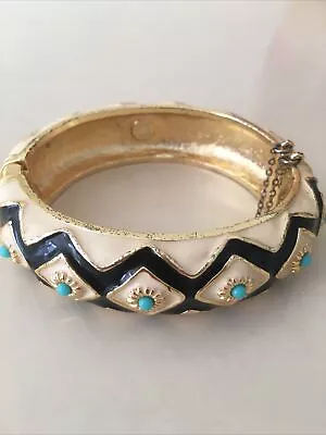 J. Crew Bracelet Enamel Bangle Turquoise Hinge Clasp Aztec Southwestern • $9.99