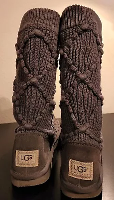 UGG Australia Women's 5879 Classic Argyle Knit Sweater Tall Boots Grey Size 7 • $42