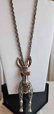 Vintage Juliana Massive Reticulated Donkey Necklace Red Glass Eyes Book Piece • $39