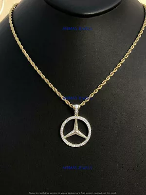 2CT Moissanite Mercedes Mark Peace Bust Down-Men's Pendant14K Yellow Gold Plated • $174.68