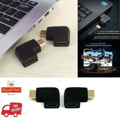 Right/ Left Angle 90 Degree Male To Female HDMI HDTV Adapter Converter Connector • £3.29