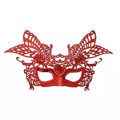 Christmas New Year Party Glitter Masquerade Mask With Gem - Red • £4.99