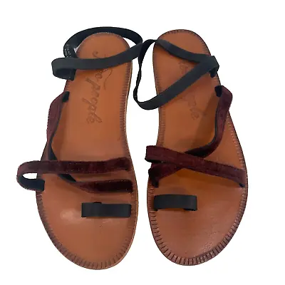 Free People Isle Of Capri Velvet Straps Leather Sandals Womens Size 38 US 7.5 • $38.39