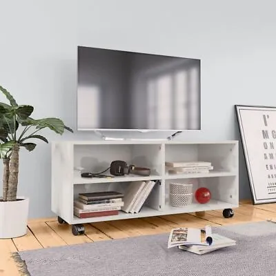 $64.95 • Buy Glossy TV Cabinet With Wheels Rolling Entertainment Unit Stand Display Rack