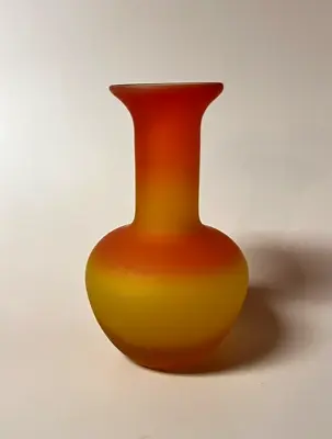 Vintage MCM Pilgrim Satin Amberina Vase Orange Amber Yellow Glass • $12