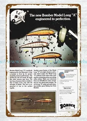 Wall Art Decor Ideas Living Room 1979 Bomber Fishing Lures Bait Metal Tin Sign • $18.95