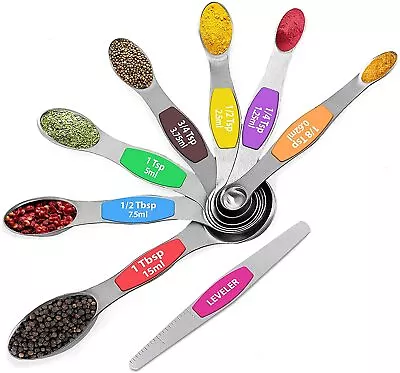 8 Piece Stainless Steel Magnetic Measuring Spoons Set Dual Sided Brand NEW  • $9.80