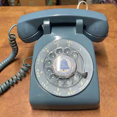 Vintage BLUE Rotary Desk Phone Western Electric Base AT & T Refurbished 500 DM • $249.52