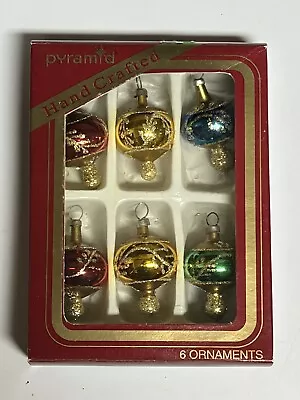 Vintage Pyramid Hand Crafted Glass Mini Tree Ornaments 6 In Original Box • $14.99