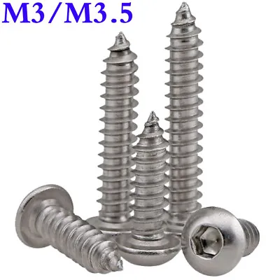 M3 M3.5 304 Stainless Steel Button Head Allen Hex Socket Cap Self Tapping Screws • $19.69