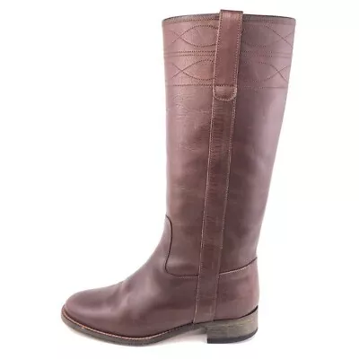 J.Crew Brown Leather Tall Riding Boots Womens Size 8 Pull On Topstitch Italy • $85