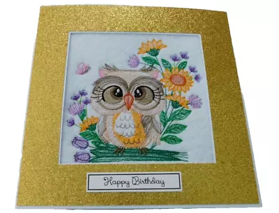 Complete Handmade Machine Embroidery Birthday Card  Owl And Sunflowers • £4