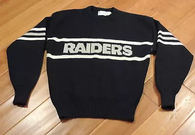 Vintage 80s Cliff Engle Oakland Raiders Sweater Sz L NFL Wool Blend Spellout • $69.99