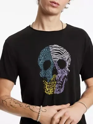 New John Varvatos Tee Distressed Skull Graphic T Shirt Black Size XL • $50
