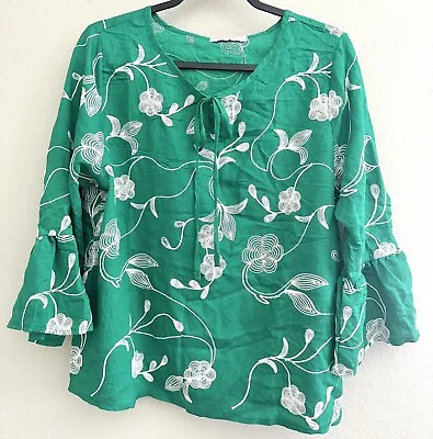 Parami Design Peasant Top Blouse Shirt Boho Embroidered Bright Green White XL • £19.86