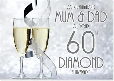£2.99 • Buy Doodlecards Mum And Dad Diamond Wedding Anniversary Card 60th - Champagne