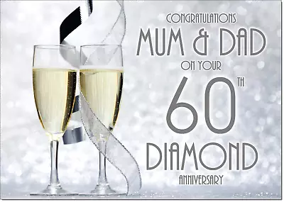 £2.99 • Buy Doodlecards Mum And Dad Diamond Wedding Anniversary Card 60th - Champagne
