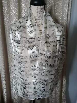 Scarf Silk Feel  Only Jesus Can Do It  With  Music Notes Ivory - Church Choir • $12