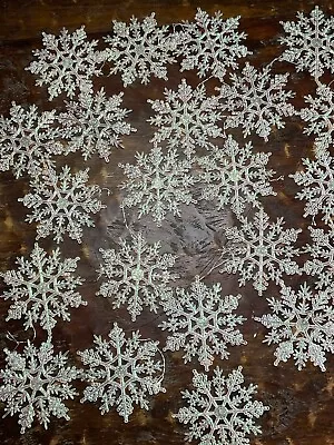 Vintage Glittery White Snowflakes Holiday Ornaments Made In USA-Lot Of 22 • $19.99