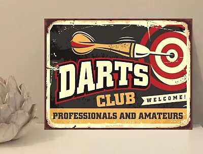 1x Darts Club Rustic Retro Metal Plaque Sign Gift House Novelty (mt51) • £4.50