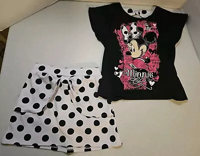 Disney Girls Minnie Mouse Shirt And Scooter 2 Piece Set Size 10-12 Large Skirt • £12.16