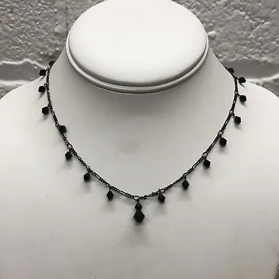 Vintage Sterling Silver 15” Necklace Choker With Black Pendants • $29.85