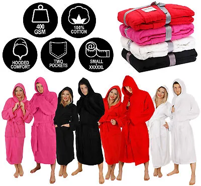£18.99 • Buy Hooded Bathrobe 100% Cotton Unisex Hospital Heavy Towel Dressing Gown S-5xl
