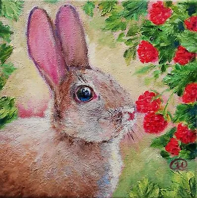 Original Oil Painting On Canvas Bunny Rabbit Scene -Animals Collectible Artwork • $176.91